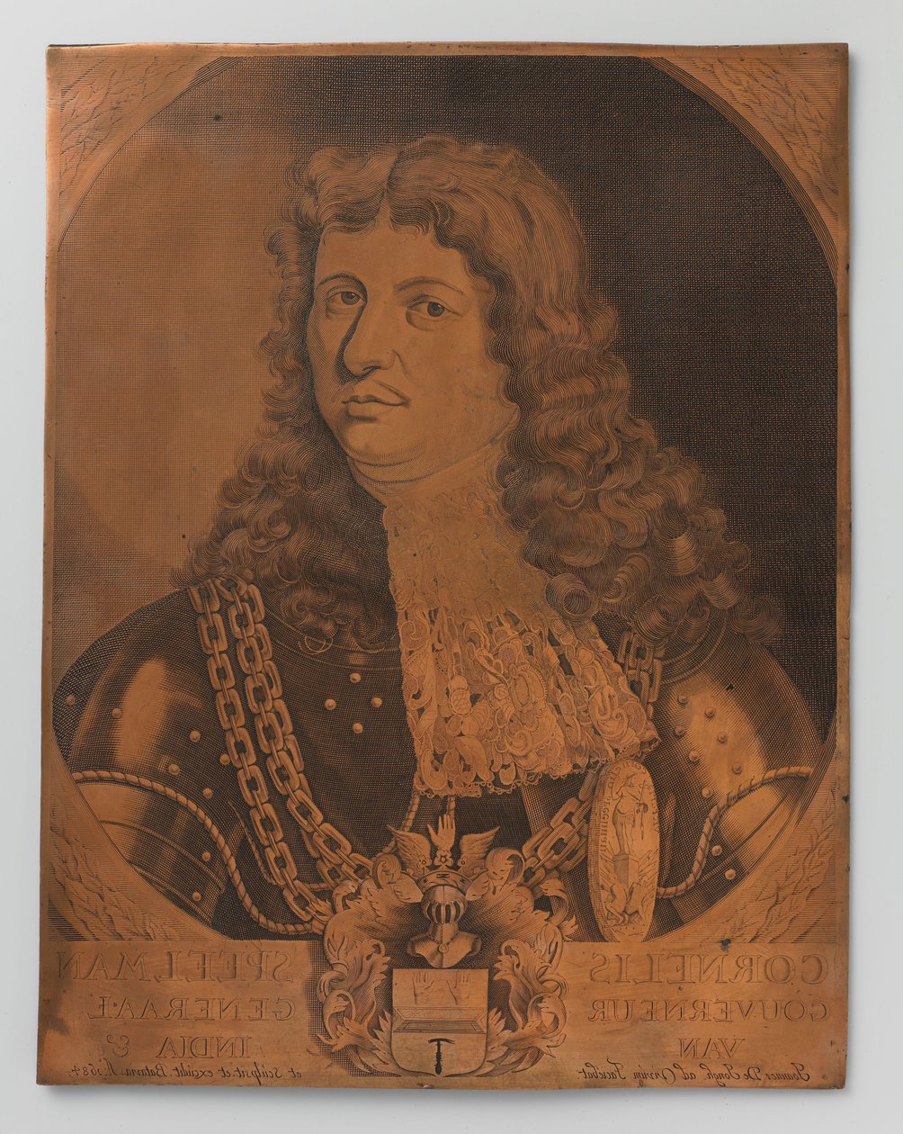 Cornelis Speelman 1640-1684, Hollanda Doğu Hint Adaları Genel Valisi 1681-1684'ün portresini (göğüs parçası) olan bakır oyma levhası by Joannes de Jongh