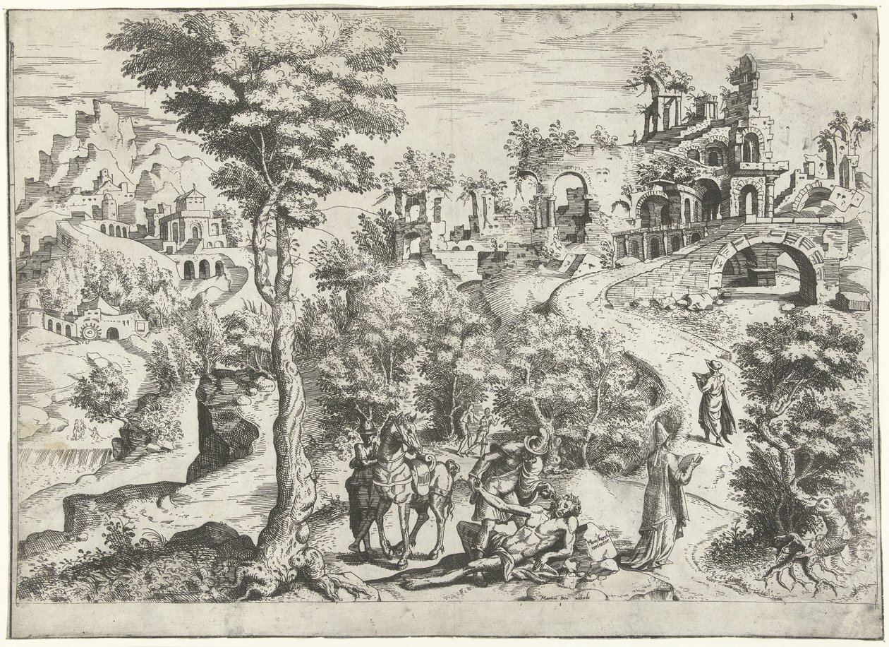 İyi Samiriyeli ile Manzara by Joannes van Doetechum (I) (attributed to)