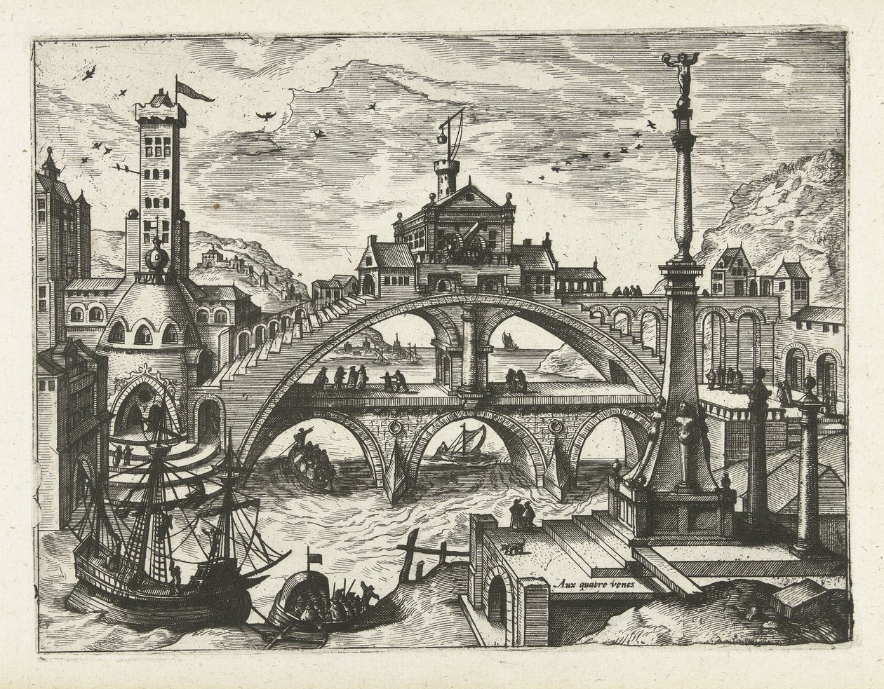 Köprülü şehir Manzaralar, deniz manzaraları ve yaratıcı şehir manzaraları (dizi adı) by Joannes van Doetechum (I) (attributed to)