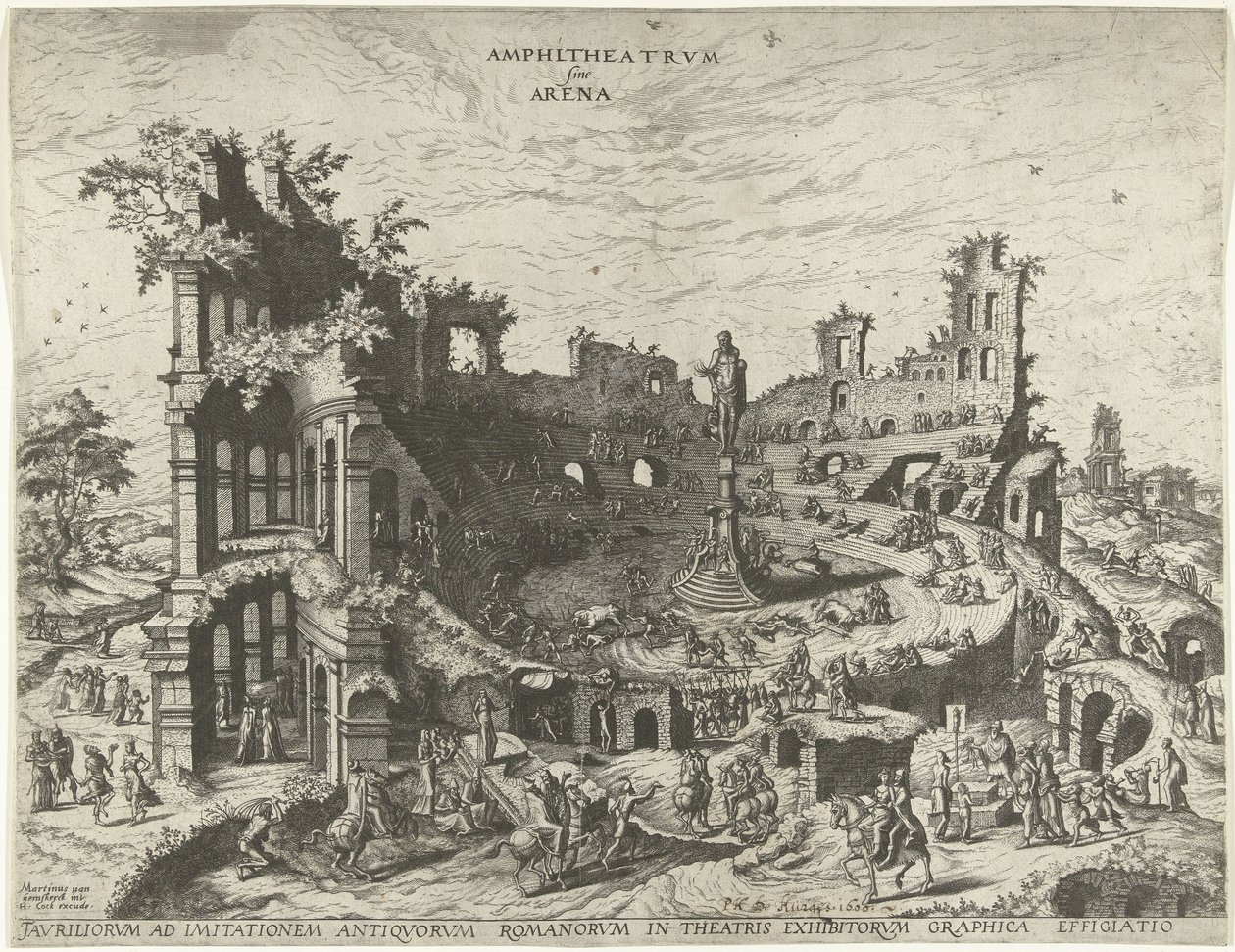 Bir amfitiyatro harabelerinde boğa güreşi Amfitiyatro rvm sinüs Arena (nesne üzerindeki başlık) by Joannes van Doetechum (I)