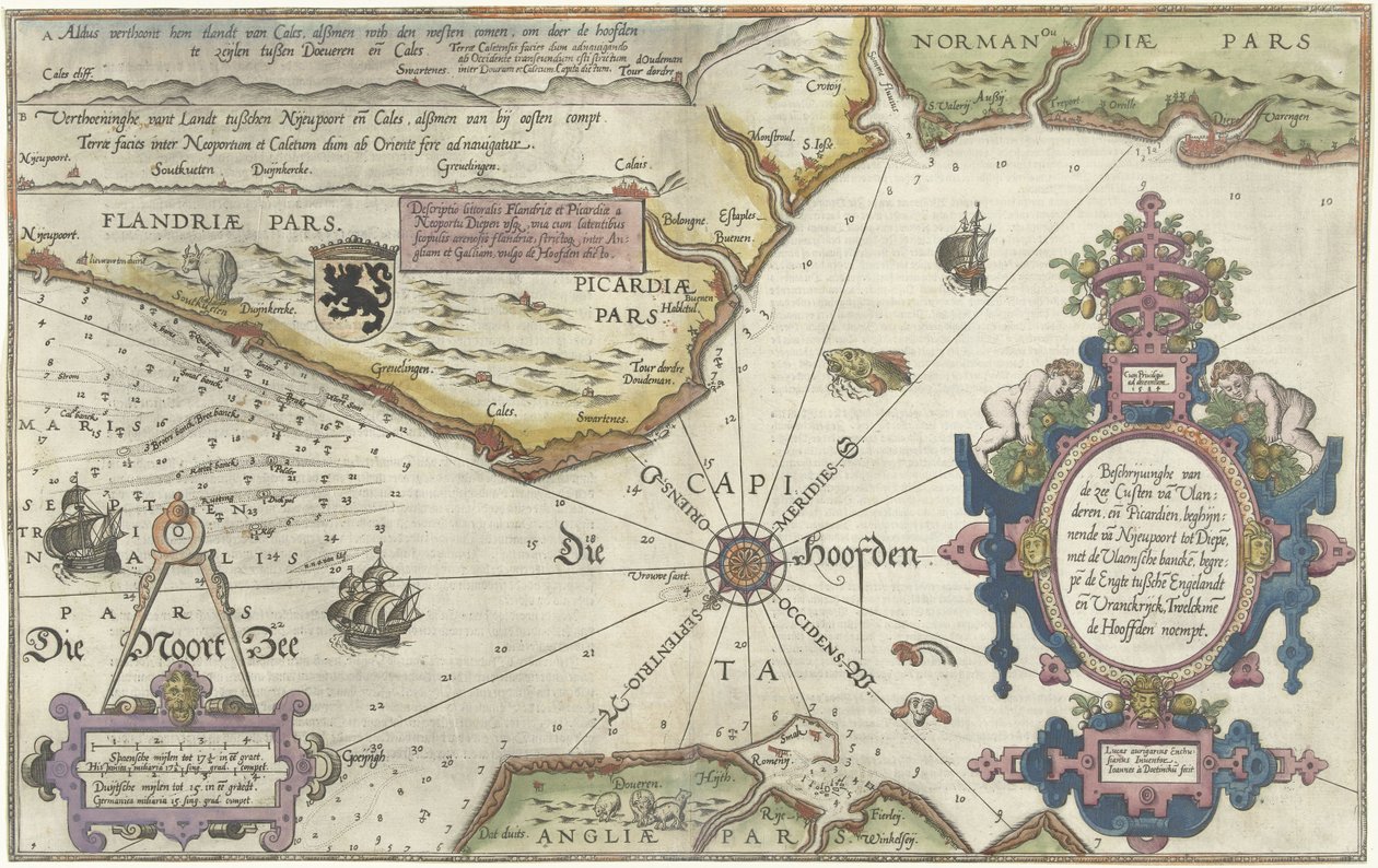 Flanders Sahili, Normandiya ve İngiltere Haritası by Joannes van Doetecum