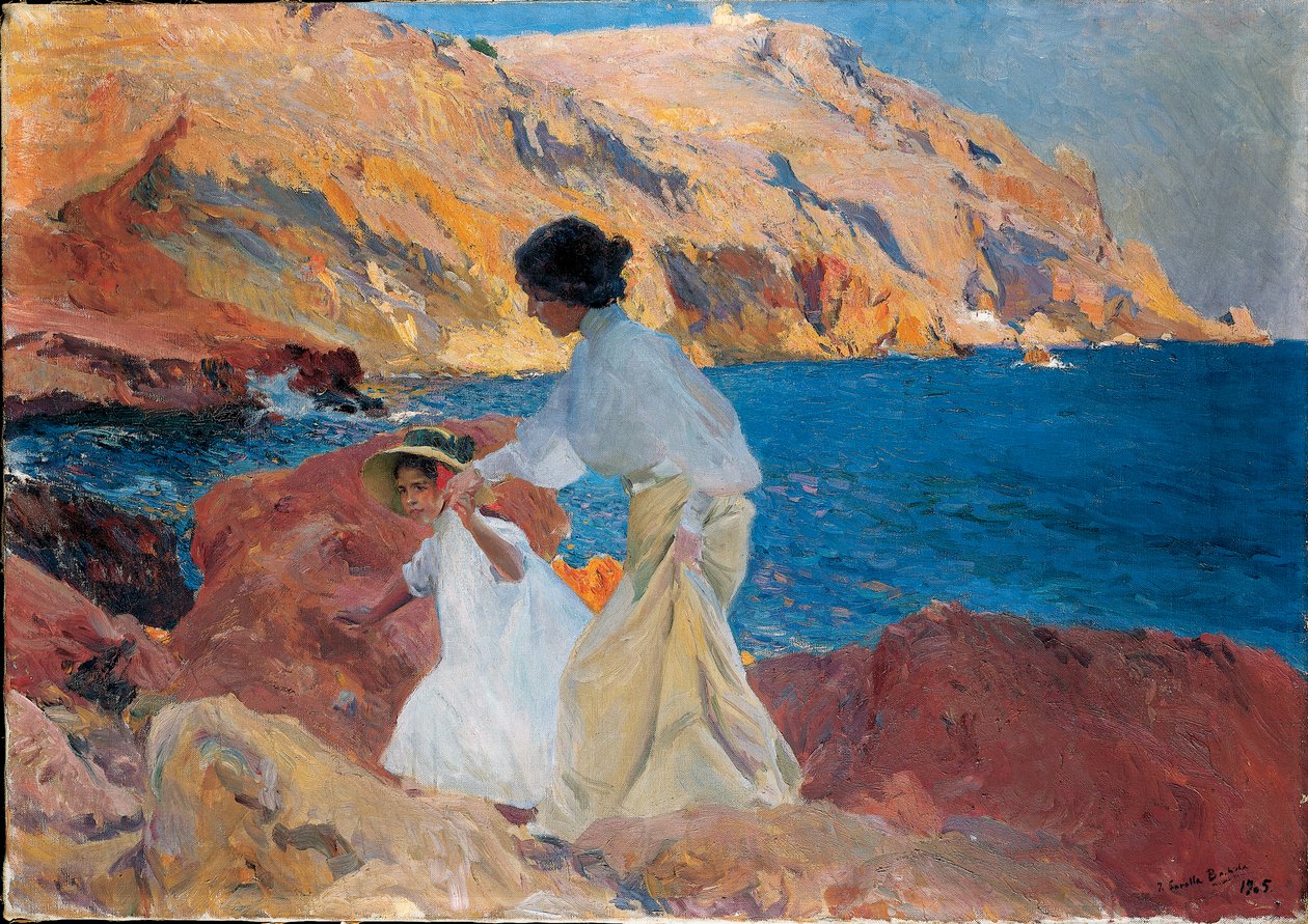 Clotilde ve Elena Kayaların Üzerinde, Javea, 1905 by Joaquín Sorolla