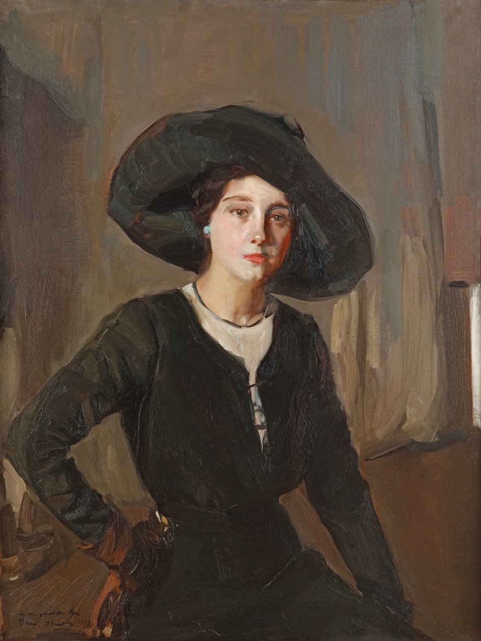 Elena, Kara Şapkalı, 1910. by Joaquín Sorolla