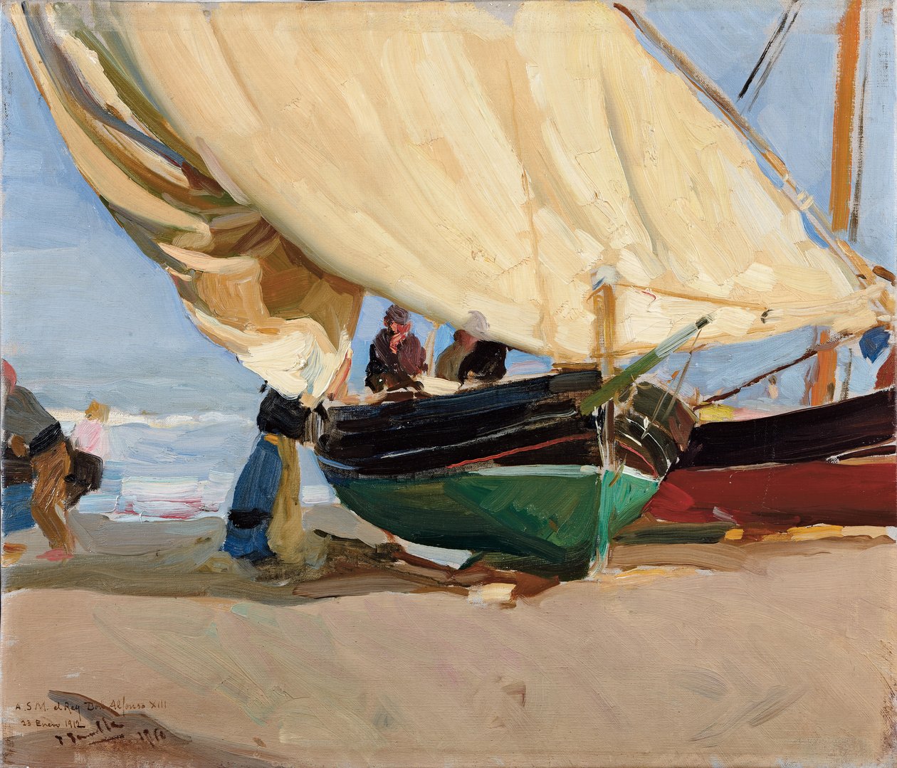 Balıkçılar, Karalı Tekneler, Valencia; Balıkçılar, karaya oturmuş tekneler, Valencia, by Joaquín Sorolla