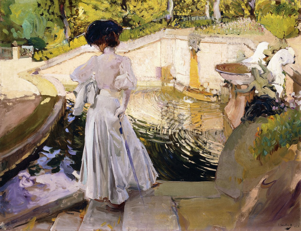 Maria Balıklara Bakarken, Granja, 1907 by Joaquín Sorolla