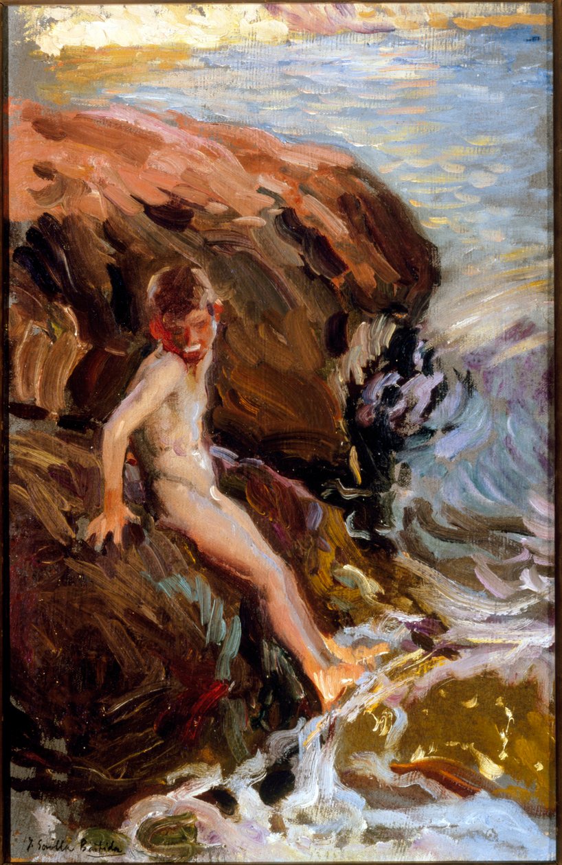 Kayalıklardaki Çocuk Jarea . Peinture de Joaquin Sorolla y Bastida,(1863-1923) Huile sur toile; Collection privee. by Joaquin Sorolla y Bastida