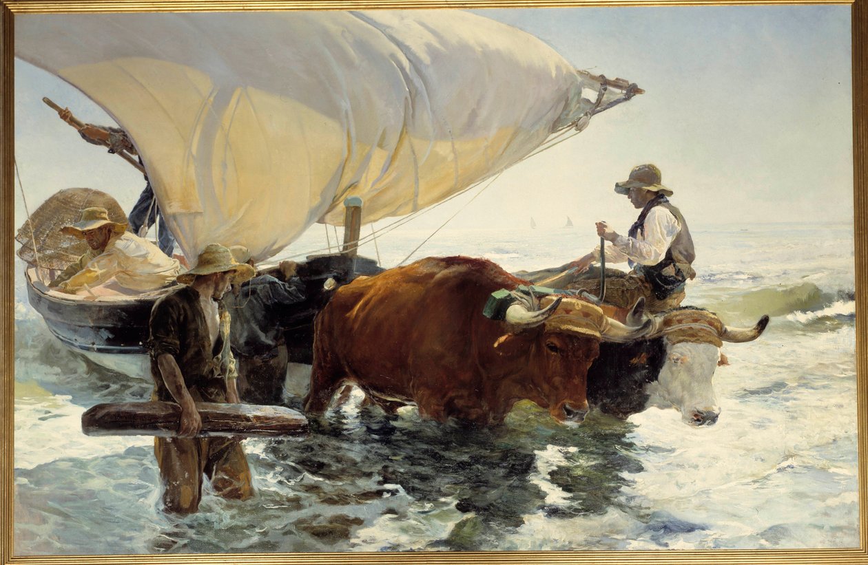 Balıkçılıktan dönüş, tekneyi çekme Resim Joaquin Sorolla y Bastida (1863-1923) Sun. 2,6x3,2 m. 19. yüzyıl Paris, musee d