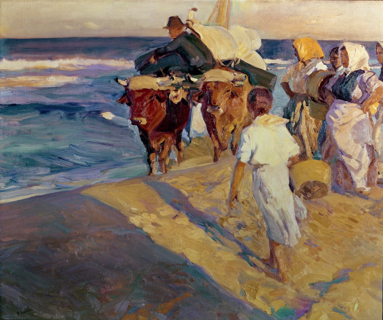 Teknede çekme, Valencia Plajı by Joaquin Sorolla y Bastida