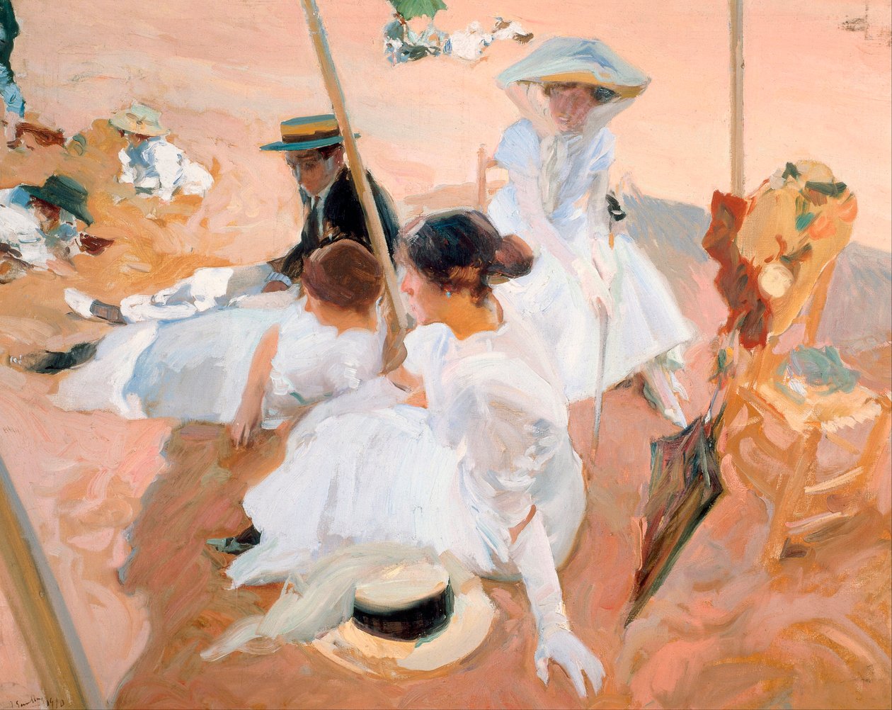 Şemsiyenin Altında, Zarautz Sahilinde by Joaquin Sorolla y Bastida