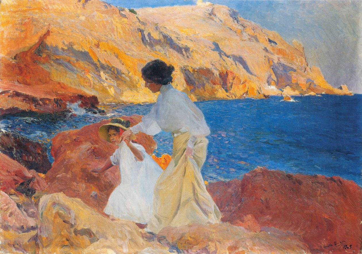 Clotilde ve Elena Kayaların Üzerinde by Joaquín Sorolla
