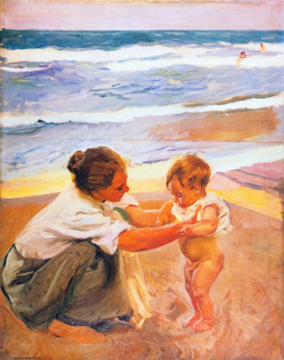 Anne ve çocuk sahilde by Joaquín Sorolla
