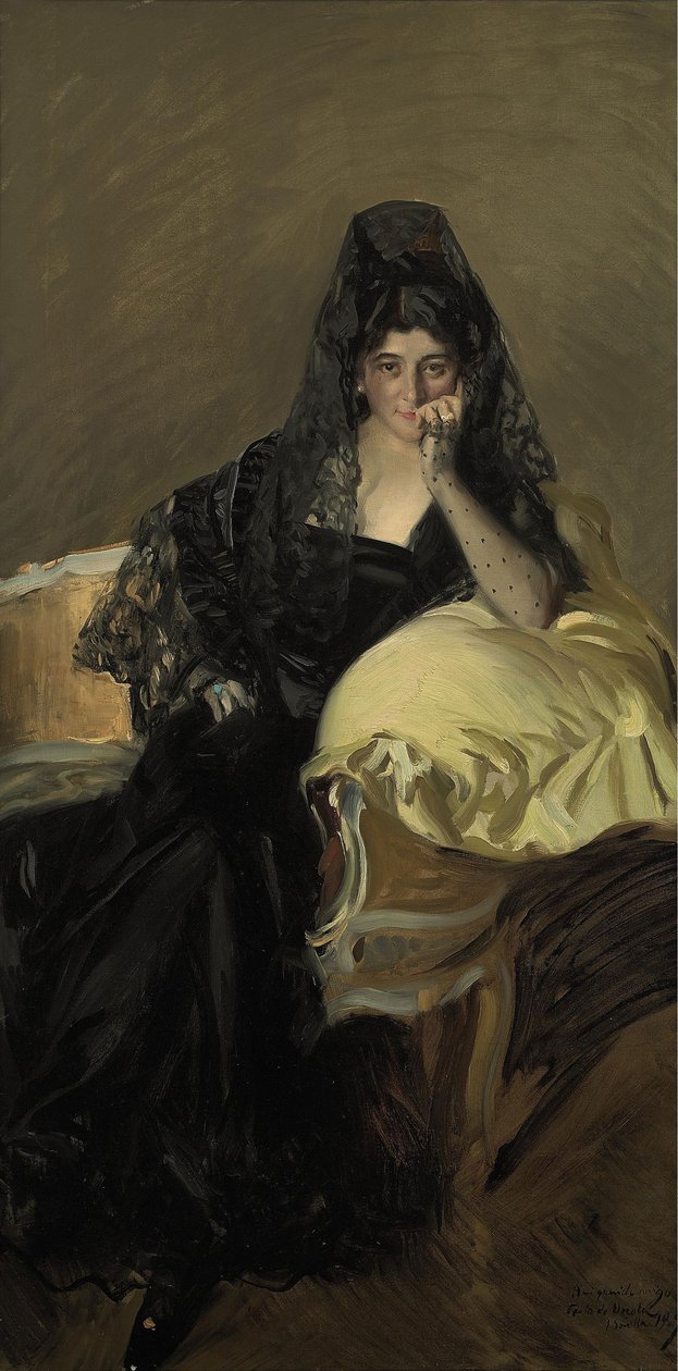 Siyah bir mantilla giyen Urcola Hanımının portresi by Joaquín Sorolla