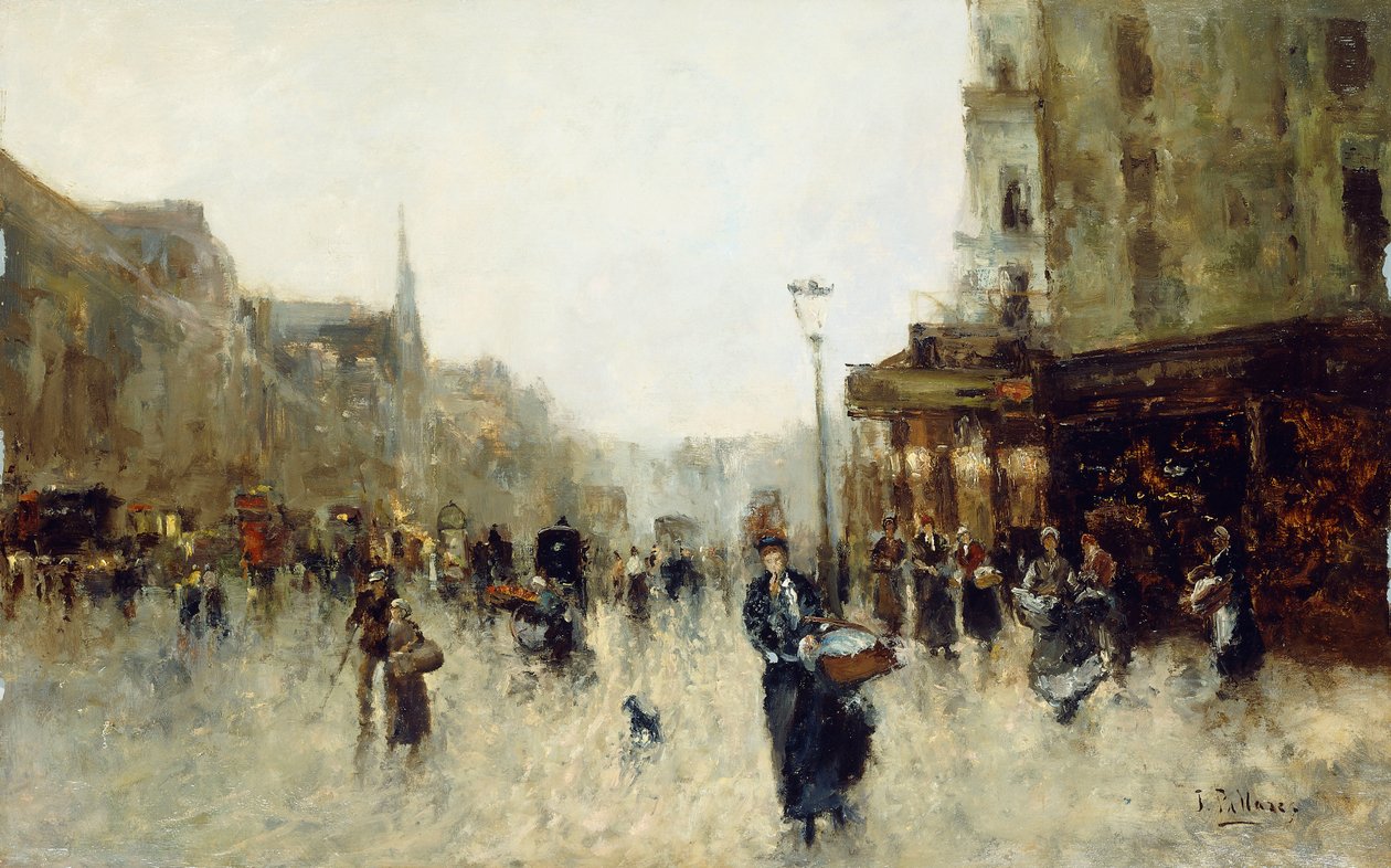 Bir Paris Sokak Manzarası (panelde yağlı boya) by Joaquín Pallarés Allustante