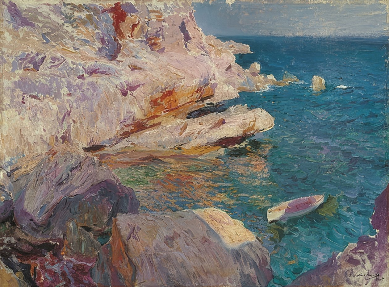 Jávea beyaz kayıkla sallanıyor. 1905 by Joaquín Sorolla