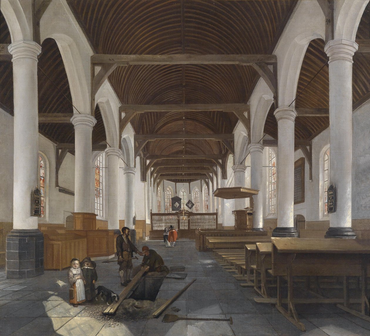 Das Innere einer barocken Kirche (die Oude Kerk in Amsterdam?) by Job Berckheyde