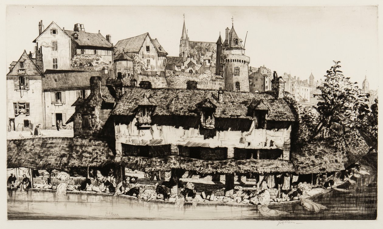 Les Lavoirs, Vannes (gravür ve kuru nokta) by Job Nixon
