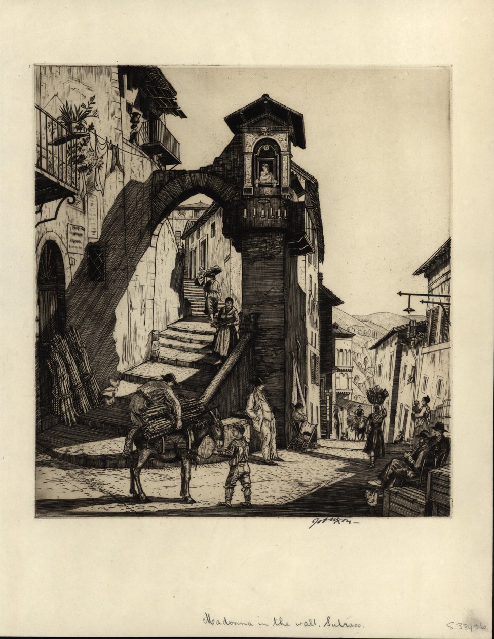Duvardaki Madonna, Subiaco, 1929 (kuru nokta gravürü) by Job Nixon