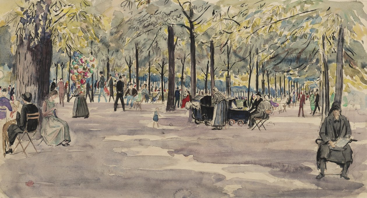 Tuileries Bahçeleri, Paris, c.1925 (kağıt üzerinde mürekkep ve tuvalet) by Job Nixon