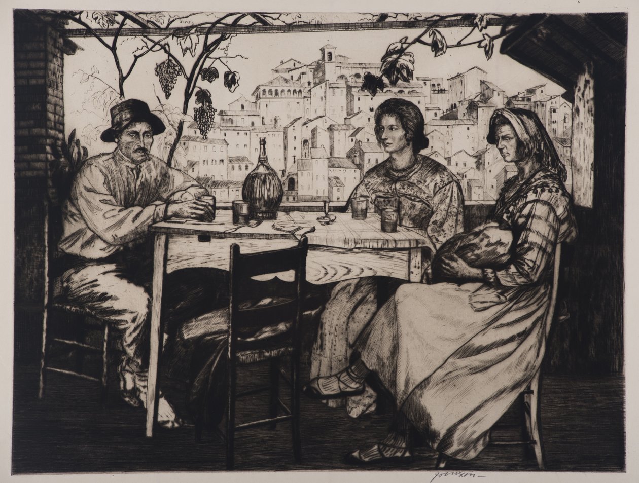 Una Trattoria, 1928 (aşındırma ve kuru nokta) by Job Nixon
