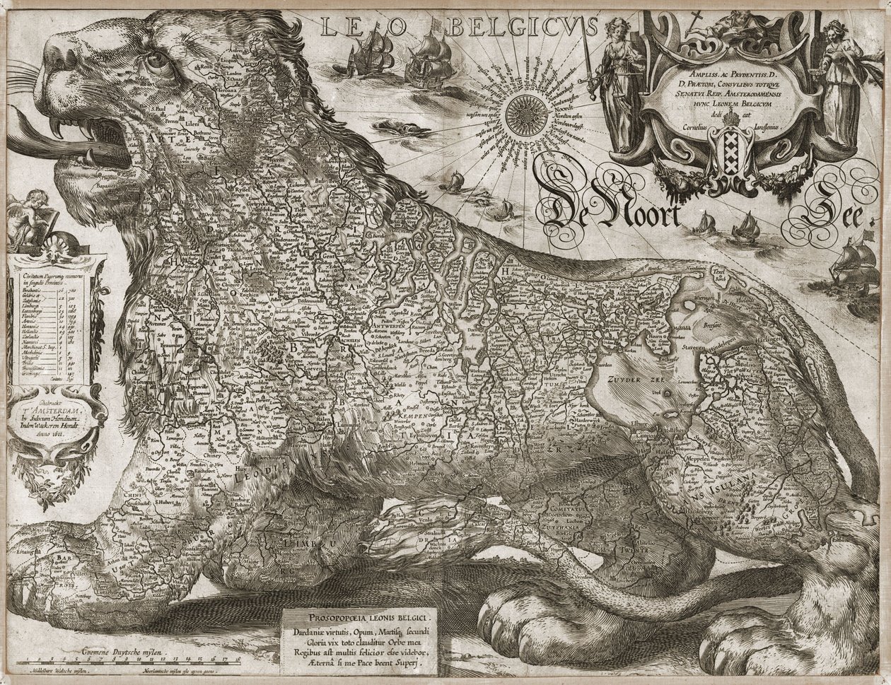 Leo Belgicus - Alçak Ülkeler Haritası (1611) by Jodocus Hondius