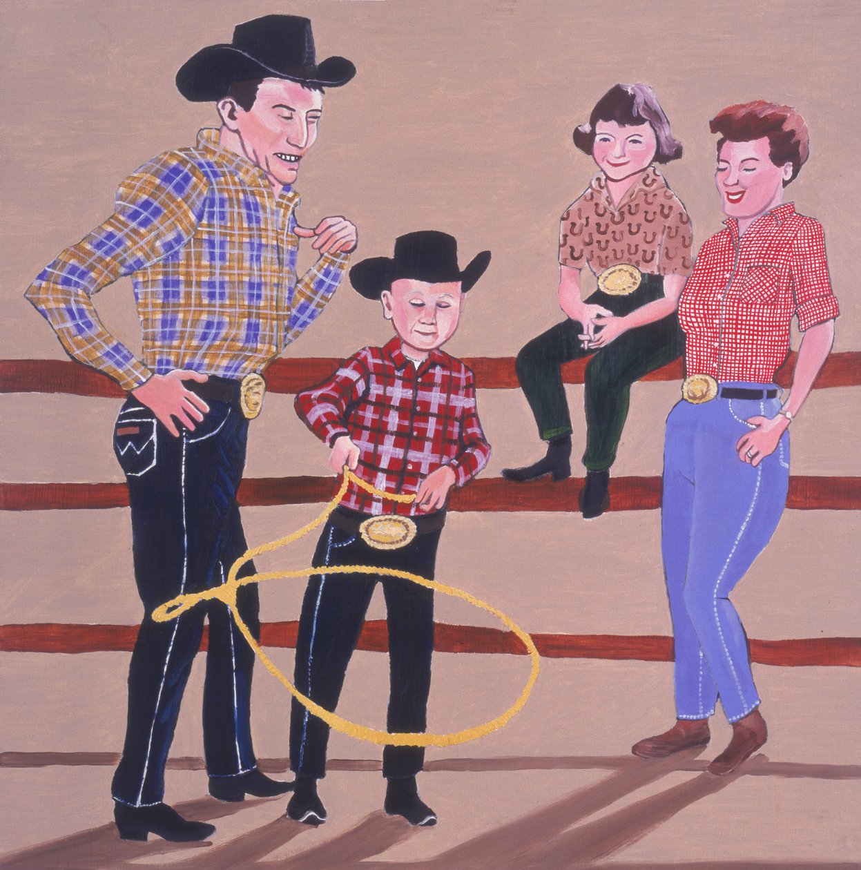 Kovboy Ailesi, 2001 (panelde yağlı ve akrilik) by Joe Heaps Nelson