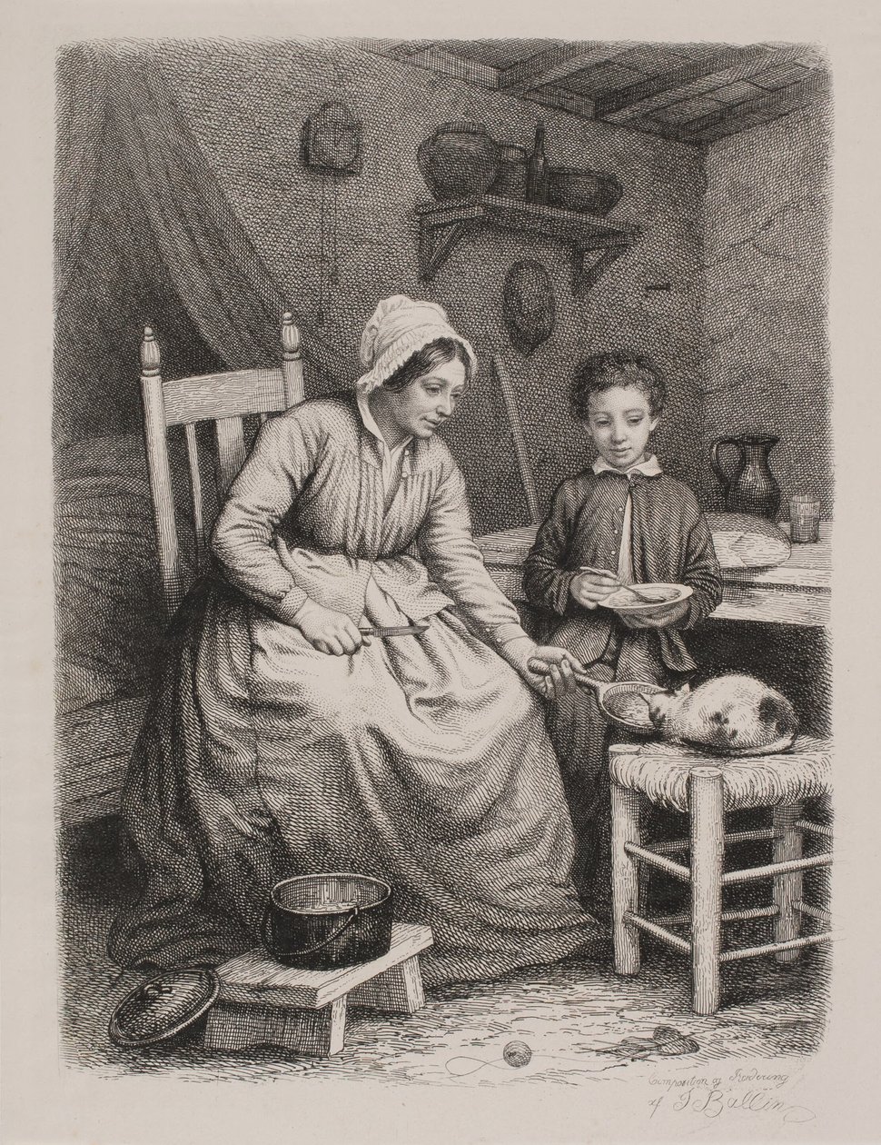 Kedi, fakir bir eşten akşam yemeği alır. ev sahnesi by Joel Ballin