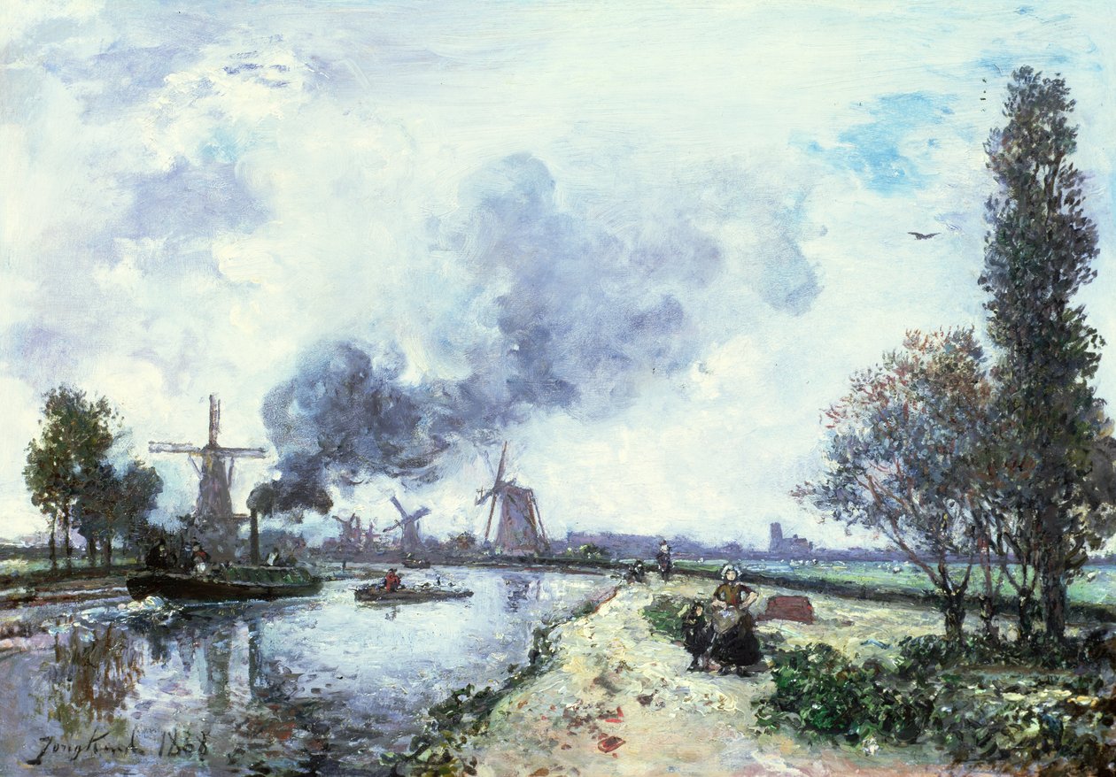 Yel Değirmenleri ile Hollanda Manzarası, 1868 by Johan Barthold Jongkind