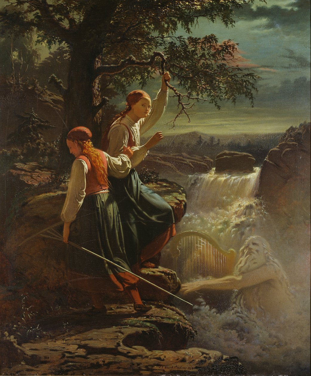 Su Perisinin Çalmasını Dinleyen İki Köylü Kız, 1860 by Johan Blackstadius
