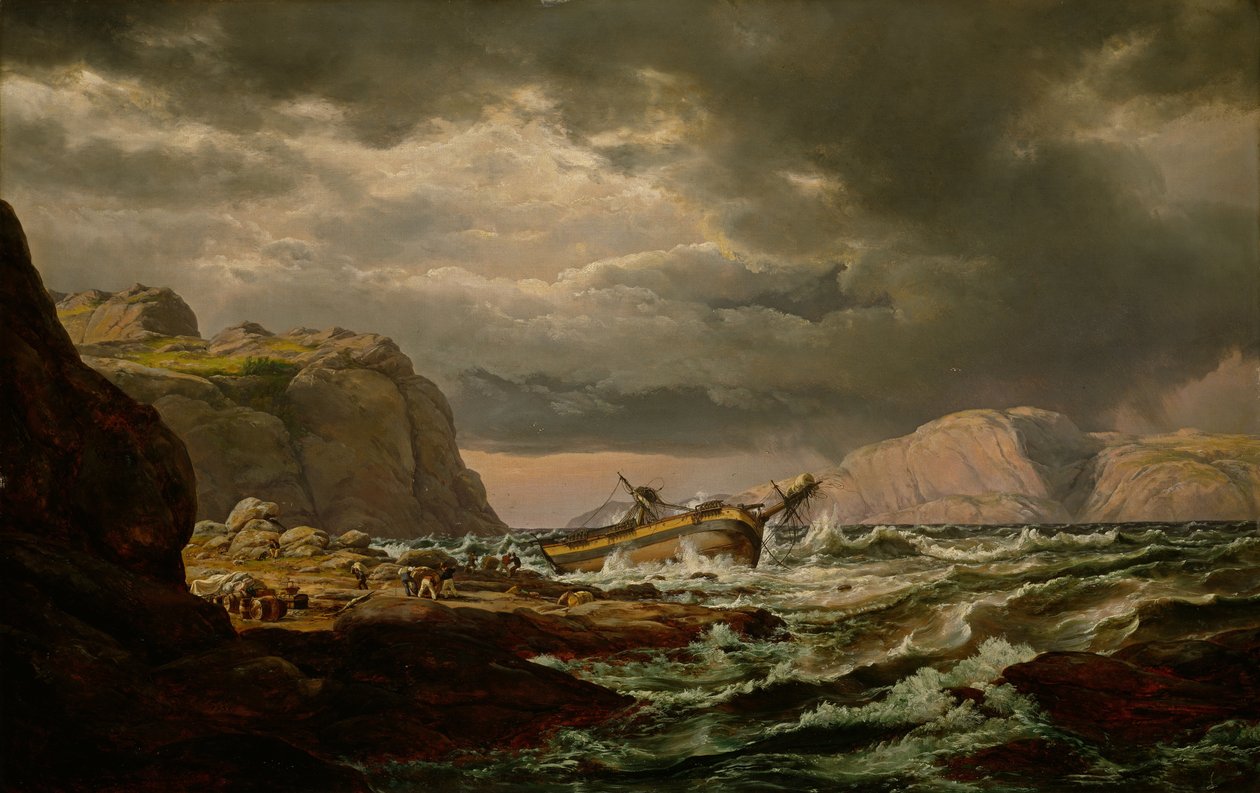 Norveç kıyısında gemi enkazı by Johan Christian Dahl