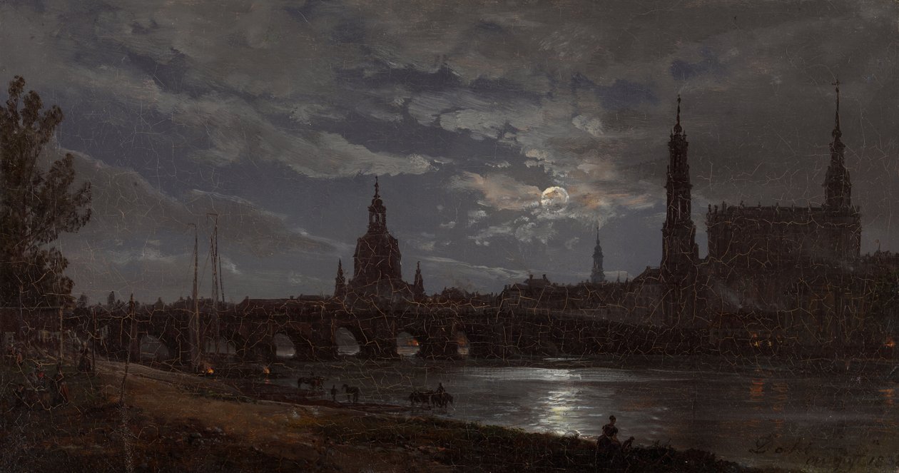 Ay ışığında Dresden manzarası by Johan Christian Dahl