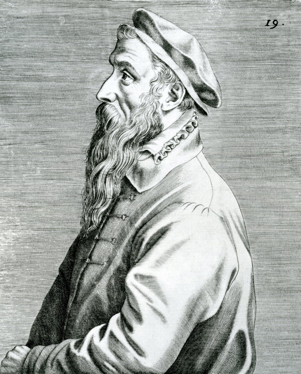 Peter Breughel, Pictorum aliquot celebrium Germanaie inferioris effigies serisinden plaka 19 (Alçak Ülkelerin Bazı Ünlü Sanatçılarının Portreleri), 1595 (gravür ve tipo) by Johan Wierix