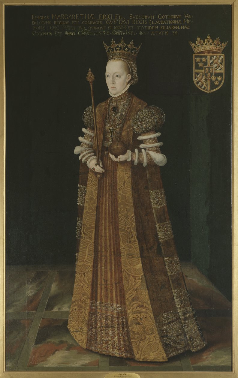 Marguerite Lejonhufvud, reine consort de Suede, ikinci epouse de Gustave I Vasa - İsveç Kraliçesi Margaret Leijonhufvud (1516-1551), Uther, Johan Baptista van (aktif 1562-1597). Tuval üzerine yağlıboya. Boyut: 195x121 cm. Ulusal Müze Stockholm by Johan Baptista van (active 1562 1597) Uther