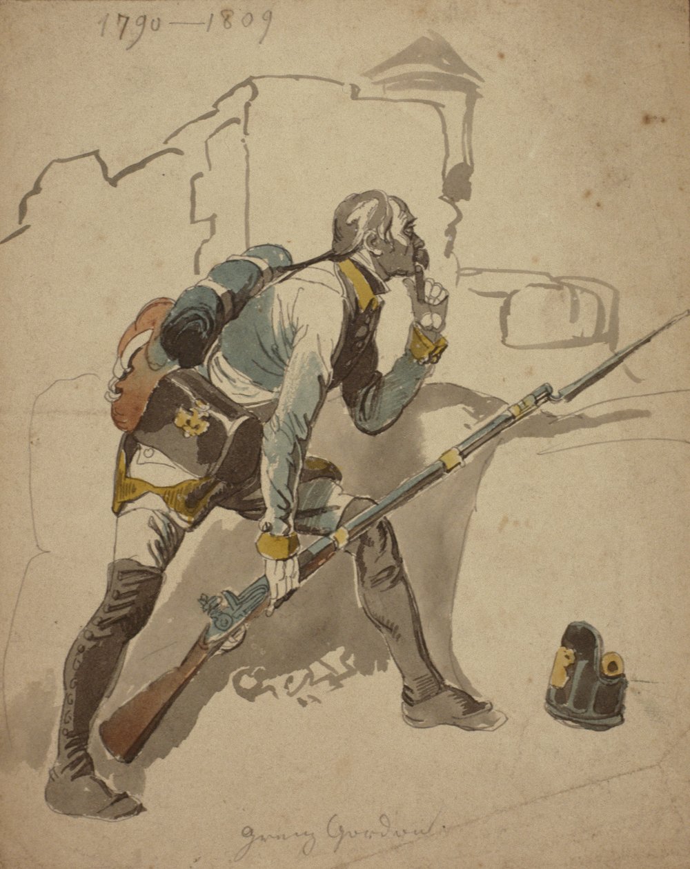 Hattın Özel Piyade (muhtemelen 27. Alay, Hesse Cassell), 1790-1809 (suluboya) by Johan Baptiste Heinefetter