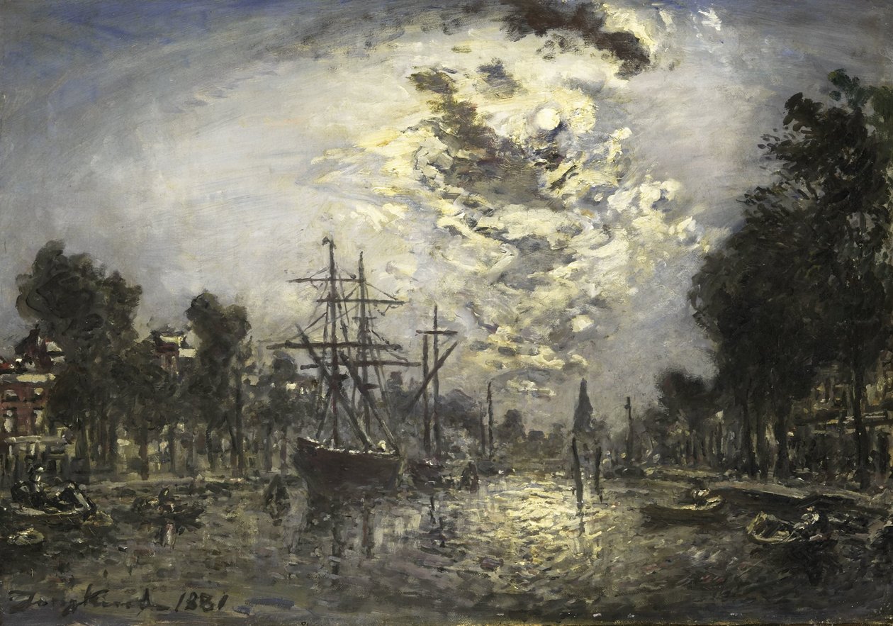 Ay Işığında Rotterdam by Johan Barthold Jongkind (signed by artist)