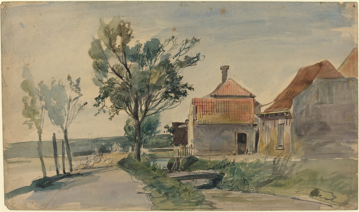 Evler ve Yol Arasında Akan Dere, 19. Yüzyıl Sonları. by Johan Barthold Jongkind
