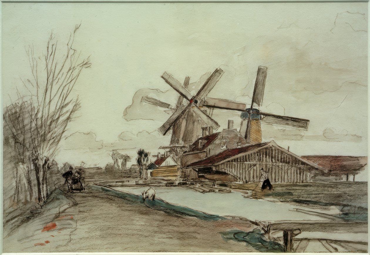 Stolk Değirmenleri, Rotterdam by Johan Barthold Jongkind