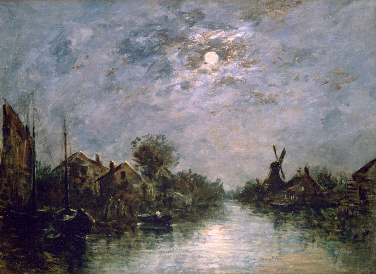 Ay Işığında Hollanda Kanalı, c1840-1891 by Johan Barthold Jongkind