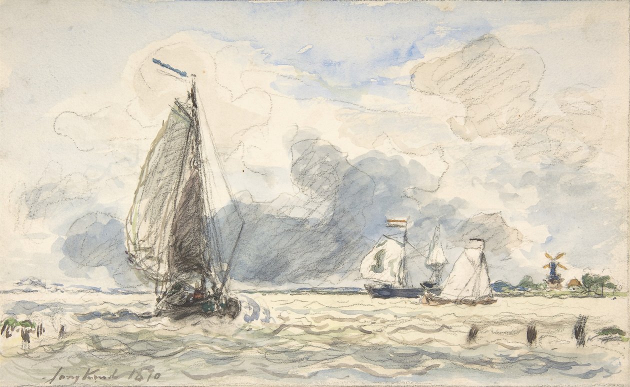 Hollandalı Balıkçı Tekneleri, Verso: Tekne Eskizleri, 1870. by Johan Barthold Jongkind