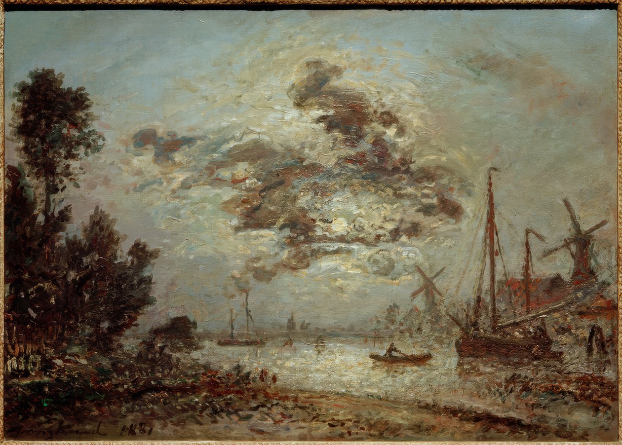Dordrecht üzerinde ay ışığı by Johan Barthold Jongkind