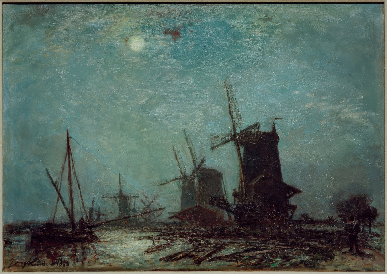 Kanaldaki değirmenler by Johan Barthold Jongkind