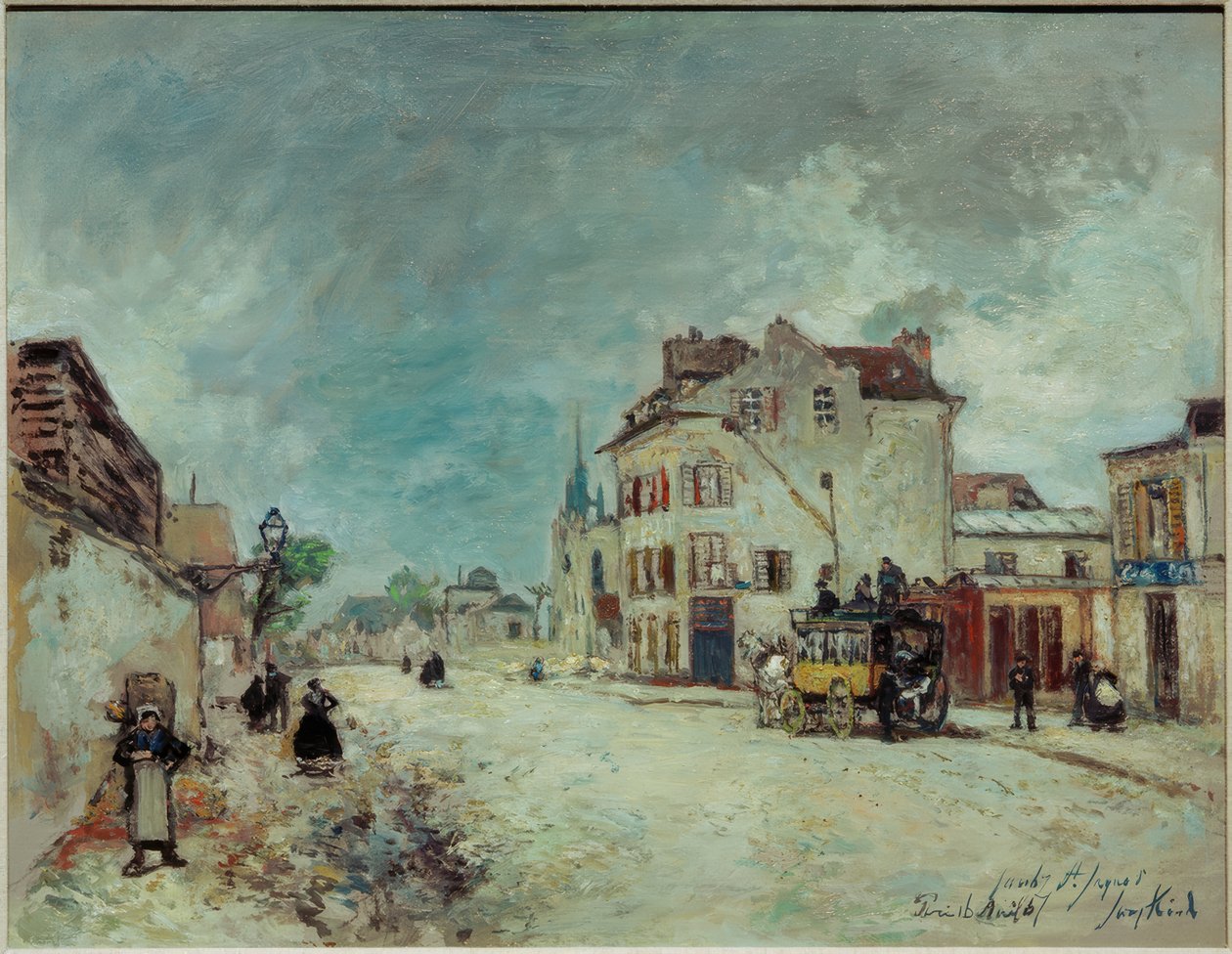 Faubourg St. Jacques üzerinde posta arabası by Johan Barthold Jongkind