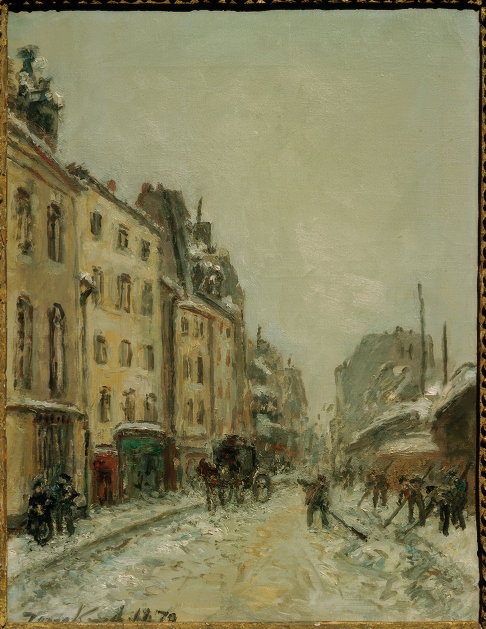 Rue du Faubourg Saint-Jacques, Schneeschaufler by Johan Barthold Jongkind