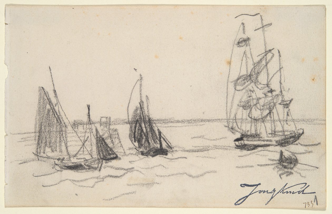 Küçük Yelkenliler ve Üç Kaptanlı by Johan Barthold Jongkind