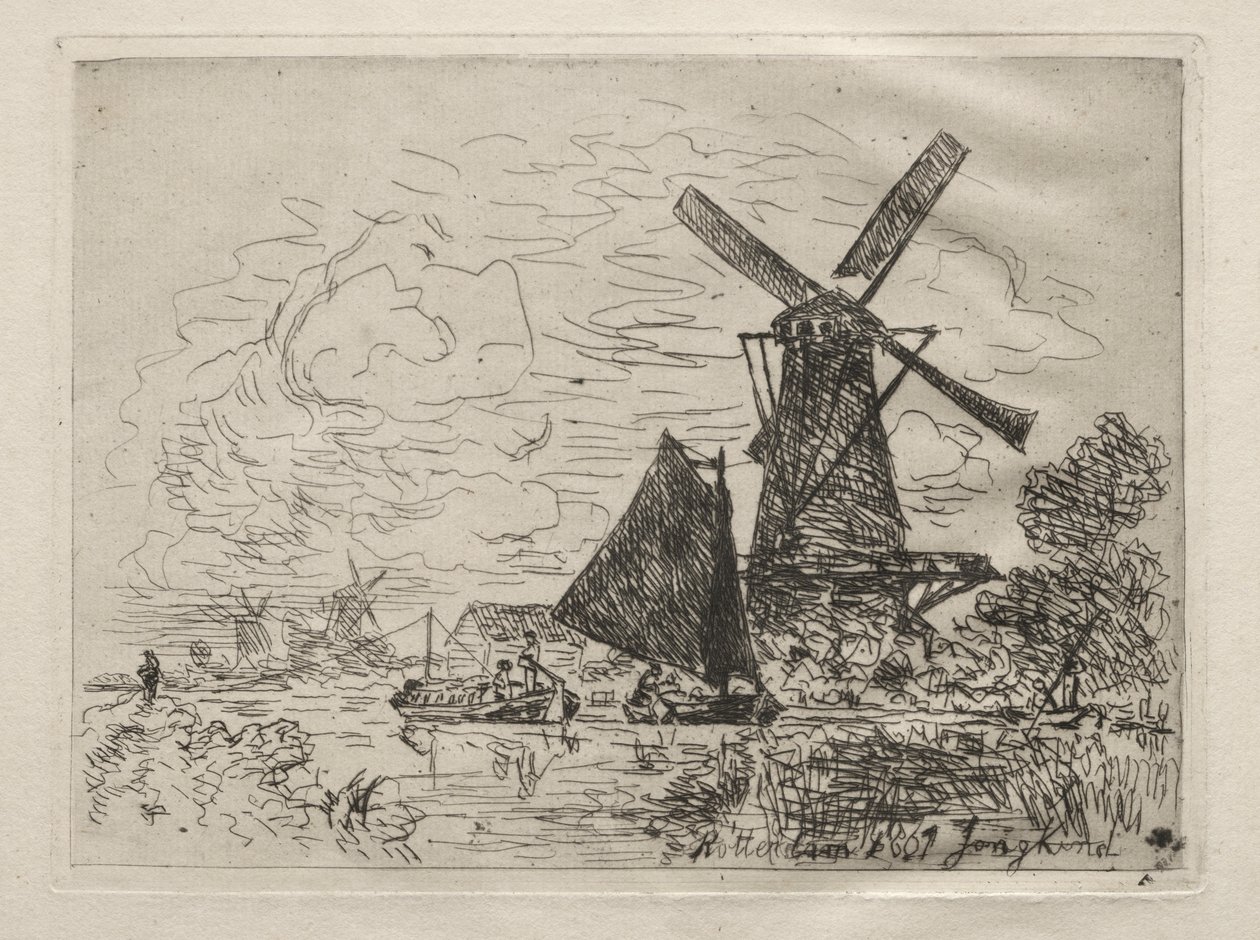 Hollanda'daki yel değirmenleri by Johan Barthold Jongkind