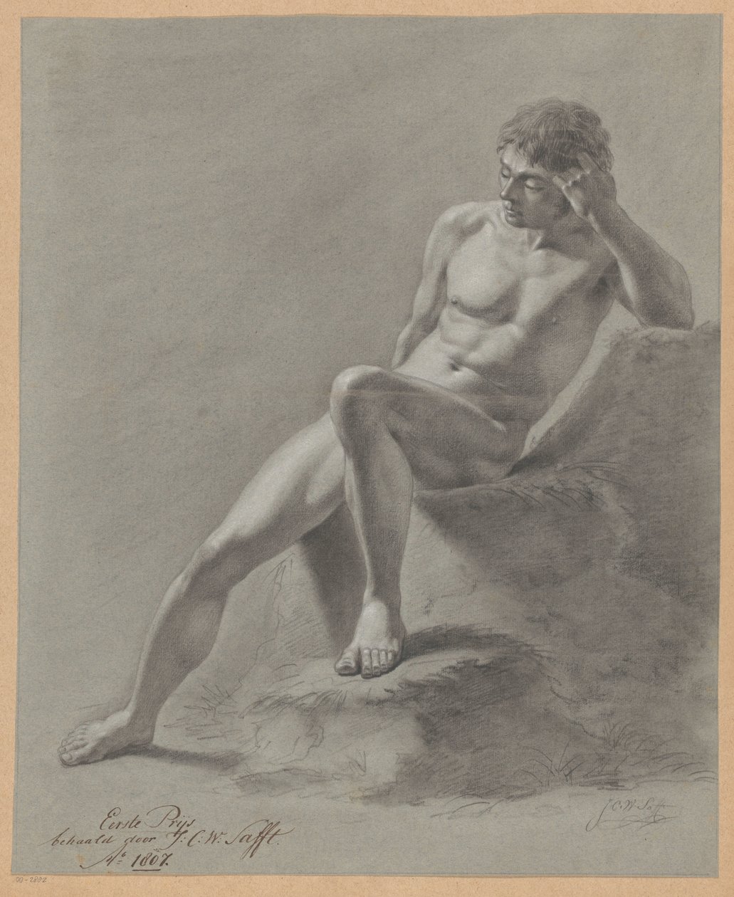 Oturan Erkek Çıplak, Önden Görünüm (1. Ödül 1807) by Johan Christiaan Willem Safft