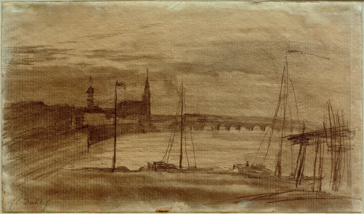 "Ay Işığında Dresden" resminin taslağı by Johan Christian Dahl