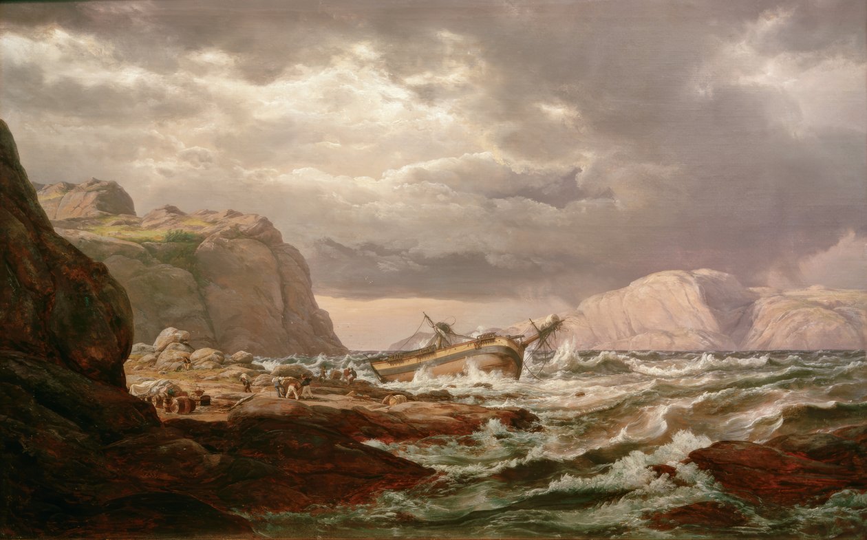 Norveç kıyılarında mahsur kalan gemi by Johan Christian Dahl