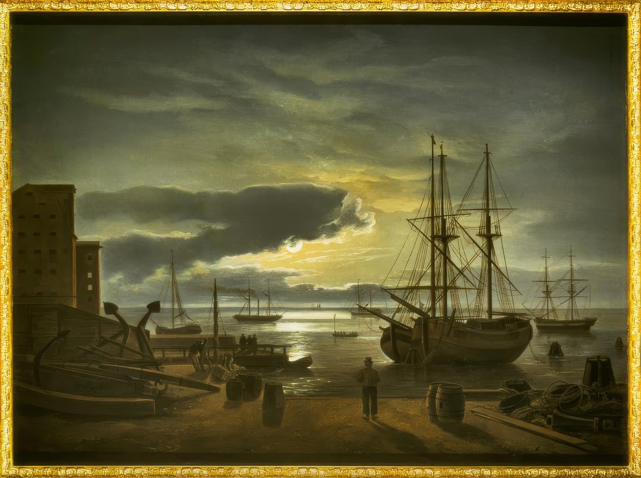 Ay ışığında Kopenhag limanı by Johan Christian Dahl