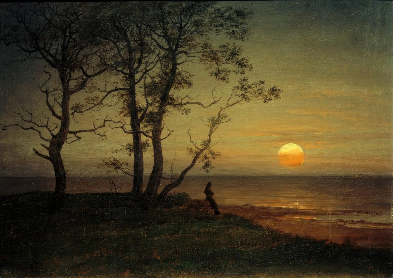 Ay ışığında deniz kıyısı by Johan Christian Dahl