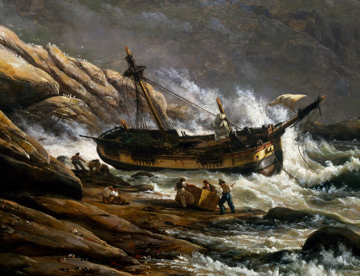 Norveç kıyısındaki gemi enkazı, Johan Christian Clausen Dahl (1788-1857), detay, Norveç by Johan Christian Dahl